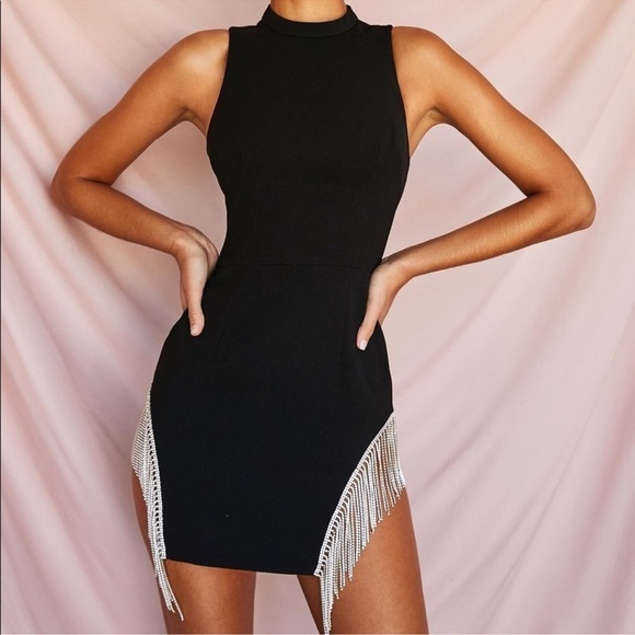 NWT House of CB Charlize Black Crystal Trim Dress - Size L+ - Picture 2 of 7